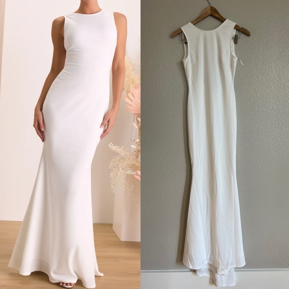 Lulu's White Backless Sleeveless Mermaid Gown